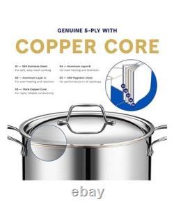 Légende Casserole 8 Quarts Cœur en Cuivre Acier Inoxydable 5 Pli avec Couvercle