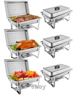 Lot de 2/4/6 plats à chafing en acier inoxydable de 8 quarts, bac à eau et supports à combustible