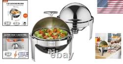 Lot de 2 chafing dishes ronds en acier inoxydable de 6 quarts avec porte-combustibles