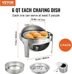 Lot de 2 chafing dishes ronds en acier inoxydable de 6 quarts avec porte-combustibles