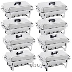 Lot de 8 plats à chafing rectangulaires de 8 pintes en acier inoxydable avec pieds pliables