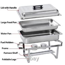 Lot de 8 plats à chafing rectangulaires de 8 pintes en acier inoxydable avec pieds pliables