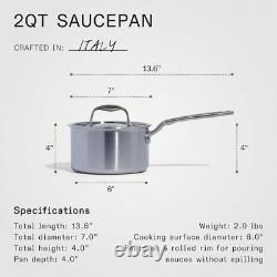Made In Casserole en Acier Inoxydable de 2 Quartes avec Couvercle, Acier Inoxydable