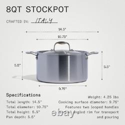 Made In Cookware - Faitout en Acier Inoxydable de 8 Quart avec Couvercle - Acier Inoxydable 5 Couches