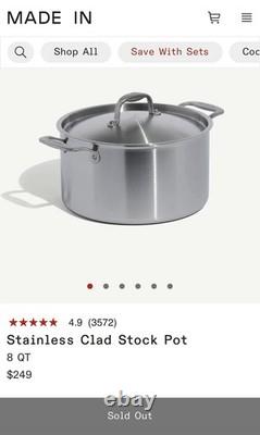 Made In Cookware Marmite de 8 Quart en Acier Inoxydable 5 Ply Fabriquée en Italie