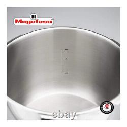 Magefesa Star Belly 6 Quart Stainless Steel Pressure Cooker with Accessories translates to: Magefesa Star Belly Autocuiseur en Acier Inoxydable de 6 litres avec Accessoires.