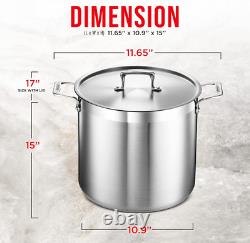 Marmite de 16 quarts en acier inoxydable brossé, pot induction lourd avec couvercle