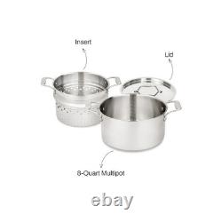 Marmite de 8 pintes en acier inoxydable, multi-casserole de 8 pintes (induction), argentée