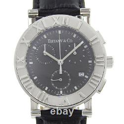 Montres Atlas de TIFFANY&Co. Cadran noir en acier inoxydable/Cuir embossé Quartz