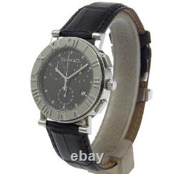 Montres Atlas de TIFFANY&Co. Cadran noir en acier inoxydable/Cuir embossé Quartz