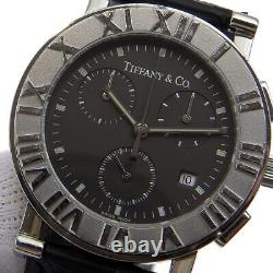 Montres Atlas de TIFFANY&Co. Cadran noir en acier inoxydable/Cuir embossé Quartz