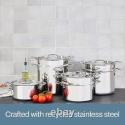 Multipot en acier inoxydable polyvalent de 6 quarts avec couvercle à égoutter, résistant au four jusqu'à 600°F