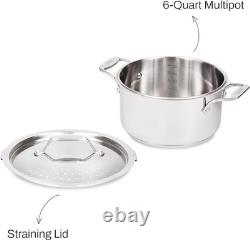 Multipot en acier inoxydable polyvalent de 6 quarts avec couvercle à égoutter, résistant au four jusqu'à 600°F