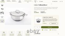 Nouveau couvercle pour marmite gourmet en acier inoxydable 6 quarts 360 Cookware, fabriqué aux États-Unis