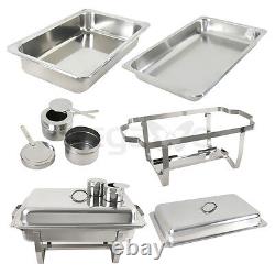 Pack complet de 6 plats inox rectangulaires de 8 litres pour festival.