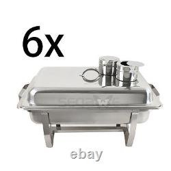 Pack complet de 6 plats inox rectangulaires de 8 litres pour festival.