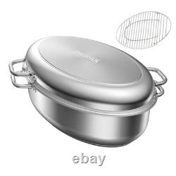 Plat à rôtir avec grille et couvercle 12 quarts, acier inoxydable 18/10 multi 17 pouces