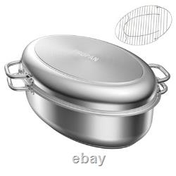 Plat à rôtir avec grille et couvercle 12 quarts, acier inoxydable 18/10 multi 17 pouces
