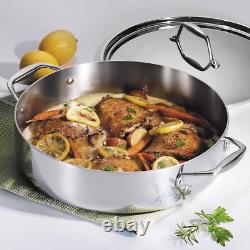 Poêle à braiser en acier inoxydable à triple couche de 6 quarts avec couvercle, prête pour induction, plat.