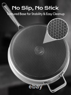 Poêle à frire et à sauter en acier inoxydable de 5,5 quarts avec couvercle, poignée reste froide