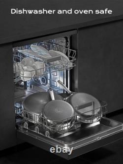 Poêle à frire et à sauter en acier inoxydable de 5,5 quarts avec couvercle, poignée reste froide