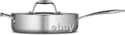 Poêle à sauté en acier inoxydable 3/4 avec couvercle, triple couche, certifiée NSF