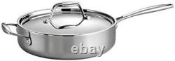 Poêle à sauté en acier inoxydable 3/4 avec couvercle, triple couche, certifiée NSF