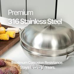 Poêle wok CHEFWIN en acier inoxydable robuste à induction, 12,6 pouces, 6,3 quarts, avec panier vapeur