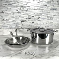 Poêles à frire en acier inoxydable All-Clad D3 de 8 et 10 pouces avec une marmite de 8 quart avec couvercle