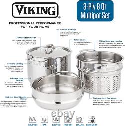 Pot De Pâtes En Acier Inoxydable 3-ply Viking Avec Steamer, 8 Quart