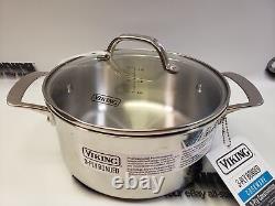 Pot De Soupe En Acier Inoxydable 3-ply Viking Avec Couvercle En Verre 4 Quarts Nouveau