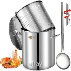 Pot à bouillir de fruits de mer en acier inoxydable de 84 pintes avec panier et grande cuillère de 48 pouces