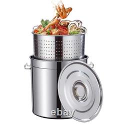 Pot à bouillir en acier inoxydable de 40 pintes avec couvercle pour fruits de mer, crabe, 40 QT, argenté