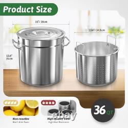 Pot à ébullition en acier inoxydable de 36 pintes avec couvercle, pour crabe, homard et crevettes