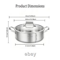 Sauteuse en acier inoxydable de 8 quarts avec couvercle, très grande poêle profonde, 13 pouces