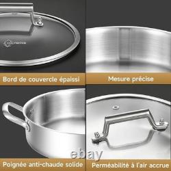 Sauteuse en acier inoxydable de 8 quarts avec couvercle, très grande poêle profonde, 13 pouces