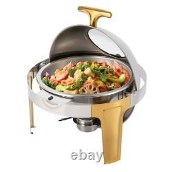 Service de buffet chafing dish à couvercle roulant avec accent doré, 6,3 quarts, rond en acier inoxydable