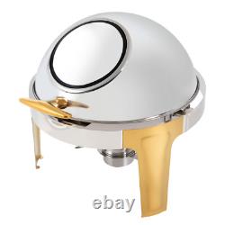 Service de buffet chafing dish à couvercle roulant avec accent doré, 6,3 quarts, rond en acier inoxydable