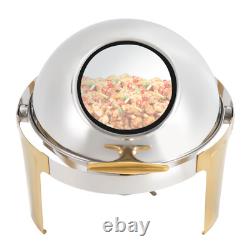 Service de buffet chafing dish à couvercle roulant avec accent doré, 6,3 quarts, rond en acier inoxydable
