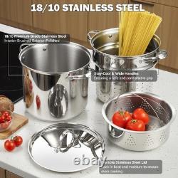 Set de casserole à pâtes en acier inoxydable de 12 pintes avec insert passoire et couvercle, 4 pièces