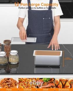 Table vapeur électrique commerciale à 12 bacs, chauffe-aliments en acier inoxydable de 96 quarts