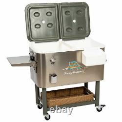 Tommy Bahama 100 Quart Stainless Steel Rolling Cooler Hard Chest, Palm Marlin	 <br/> 	
<br/> Tommy Bahama 100 Quart Glacière Roulante en Acier Inoxydable, Coffre Rigide, Palm Marlin