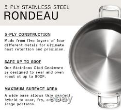 Ustensiles de cuisine Pot Rondeau en acier inoxydable de 10 litres avec couvercle 5 plis en acier inoxydable.