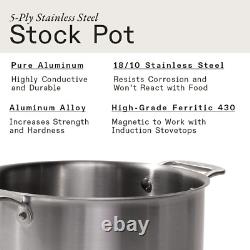 Ustensiles de cuisine Pot de 8 litres en acier inoxydable avec couvercle - 5 plis en acier inoxydable.