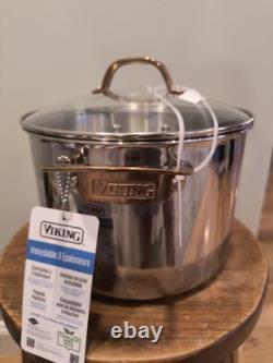 VIKING Batterie de Cuisine 8 Qt Quart Cuivre & Marmite en Acier Inoxydable 3-Ply avec Couvercle en Verre