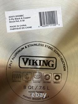 VIKING Casserole en Acier Inoxydable Noir et Cuivre de 8 Qt avec Couvercle en Verre