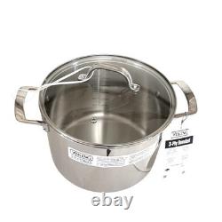 VIKING Casserole, marmite à soupe, casserole en acier inoxydable 3 plis de 8 pintes avec couvercle en verre