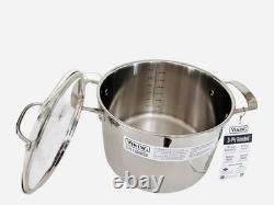 VIKING Casserole, marmite à soupe, casserole en acier inoxydable 3 plis de 8 pintes avec couvercle en verre