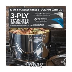 Viking Casserole en Acier Inoxydable 3-Ply, Pot à Soupe de 12 Quarts avec Couvercle, K