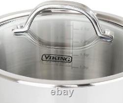 'Viking Culinary Contemporary 3-Ply Stainless Steel Soup Pot 3.4 Quart Includes' translates to 'Viking Culinary Contemporain Marmite à Soupe en Acier Inoxydable 3-Ply 3,4 Litres Inclus' in French.